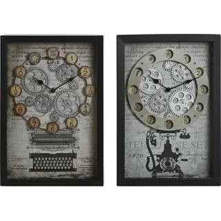 Wanduhr Home ESPRIT Gelb Weiß Schwarz Grau Metall Kristall Vintage 27,5 x 6,5 x 40,5 cm (2 Stück)