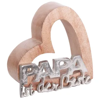 Brandsseller Deko-Schriftzug Papa ist der Beste ca. 15 cm hoch auf Mangoholz-Herz Silber/Braun