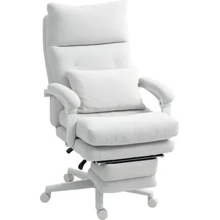 Homcom Bürostuhl Ergonomischer Schreibtischstuhl mit Lendenwirbelstütze, Fußstütze , Creme , Textil , 68x122x70 cm , Büromöbel, Bürostühle, Drehstühle