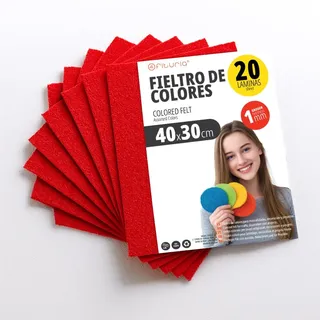 OFITURIA Bastelfilz für DIY-Projekte, Bunte Filzstoffe für Patchwork, Nähen, Schule, Kunst und Dekoration 40x30cm (Rot, 20 Stk)