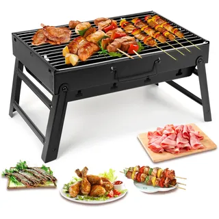 Holzkohlegrills Tragbarer Grill Edelstahl Holzkohle Smoker Char Broil BBQ Pit Grill für Outdoor Camping (Mittel), Schwarz