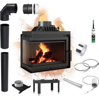 Gusseisen Kamineinsatz KRATKI SIMPLE L BS 8 kW Ø150 Montagesatz - Schwarz