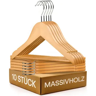 Praknu Kinderkleiderbügel Holz mit Haken 360° Drehbar - 10er Set - Robustes Natur Buchenholz FSC® - Perfekte Ordnung für Kinderkleidung - Kleiderbügel Kinder