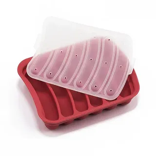 YOCZOX Hot Dog Form, Silikon Wurst Form, DIY Würstchen Form, Silikon Backen Form mit Deckel, handgemachte/selbstgemachte Wurst Typ, BPA-frei, umweltfreundlich, 6 in 1 Design, rot