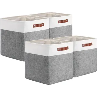 Mangata 25|28|30|33 cm Aufbewahrungsbox Stoff, Aufbewahrungskorb für Regal, Korb Aufbewahrung, 4-er Pack(Grau/Weiß, 25x25x25 cm)