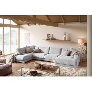 Wohnlandschaft U-Form Madeline Cord Longchair rechts hellgrau