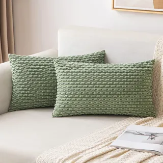 MIULEE 2er Set Kissenbezug 40×60cm Kordsamt Ananas-Ähren Grasgrün | Moderne Struktur Weich Dekorativ Vielseitig Pflegeleicht Langlebig Für Sofa Bett Wohnzimmer Schlafzimmer Und Gästezimmer