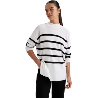 DeFacto Damen Oversize Shirt Tunika - Langarm Longshirt - Bequeme Tops für Damen -Lässiges Langarmshirt Relax Fit Crew Neck