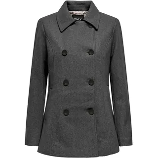 Kurzmantel ONLY "ONLBLAKE PEACOAT CC OTW", Damen, Gr. XL, grau (dunkelgrau melange detail:schwarz button), Web, Obermaterial: 100% Polyester, unifarben, hüftbedeckend, Mäntel Kurzmantel, Kunstfaser, Topseller