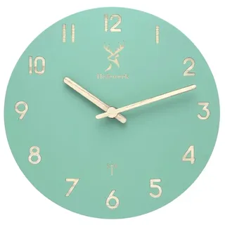 Holzwerk NIMBURG (Funk) Natur Holz Funkwanduhr Funk Wanduhr Holz-Uhr Vintage Funkuhr lautloses Uhrwerk ohne Tickgeräusche Mintgrün Mint Grün nahezu lautlos aus handgefertigtem Massivholz Natur 25 cm