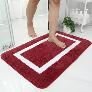 Homaxy Mikrofaser Badezimmerteppich Badematte rutschfest – 50x76 cm,Weinrot | modernes design, weich & flauschig, wasserabsorbierende, rutschfeste rückseite, maschinenwaschbar, weit verbreitet, langlebig