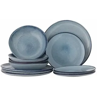 Bloomingville Sandrine Geschirr Set 12-teilig aus Stoneware, blau – Teller & Schalen, skandinavisch – 82068305