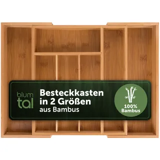 Blumtal Besteckkasten größenverstellbar 5 - 7 Fächer Bambus , Eichefarben , Holz , Echtholz,Bambus , Baum/Pflanze/Natur , 7 Stück Fächer , Rechteckig , 29x5x33 cm , Küchenzubehör, Küchenhelfer, Besteckeinsätze
