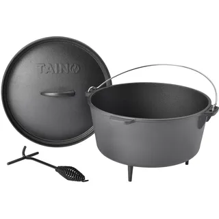 TAINO Dutch Oven 8L aus Gusseisen Ø 30cm Feuertopf Brotbackform Set Deckelheber Ständer Cast Iron Schmortopf mit Füßen Gusstopf ideales Grillzubehör Dopf