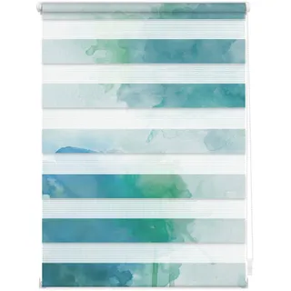 Doppelrollo LICHTBLICK ORIGINAL "Duo Rollo Motiv Aquarell" Gr. 5, blau (blau, grün), B:90cm H:150cm, Polyester, Rollos, Doppelrollo, bedruckt
