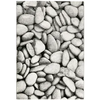 Wecon Home Webteppich , Grau, Schwarz, Silberfarben , Textil , Steine , rechteckig , 133x200 cm , Textiles Vertrauen - Oeko-Tex®, Hohenstein, Oeko-Tex® Standard 100 , für Fußbodenheizung geeignet, in verschiedenen Größen erhältlich, für Hausstauballergiker geeignet, Fasern thermofixiert (heatset) , Teppiche und Böden, Teppiche, Webteppiche