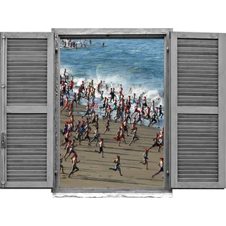 Queence Wandtattoo QUEENCE "Menschen auf dem Weg ins", bunt, B:80cm H:60cm T:0,1cm, Wandtattoos, Wandtattoo, Wandsticker, Wandbild, selbstklebend, 3D, Fenster