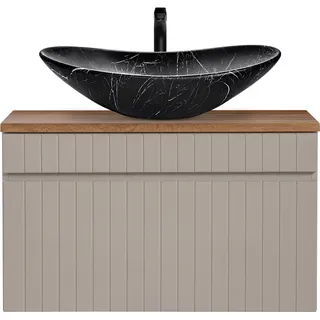 Waschtisch Unterschrank 80 cm Kaschmir Aufsatzwaschbecken schwarz marmoriert IRAKLIO-56-CASHMERE B/H/T ca. 80,4/63/46 cm - Beige