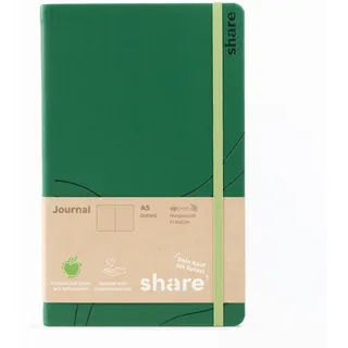 Share Journal A5 punktkariert – Notizheft spendet eine Unterrichtsstunde für ein Schulkind – Upcycling Notizbuch aus Apfelschalen – grün