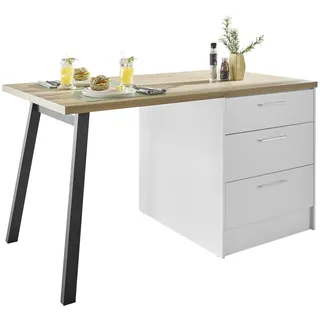 BASIC by Balculina Kücheninsel Turin 150 cm Weiß/Artisan Eiche