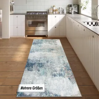HaiTaoSy Teppich Läufer Flur Modern, Teppich Waschbar In Waschmaschine, Teppich Wohnzimmer Waschbar, Für Flur, Küche, Wohnzimmer & Büro, 60x200cm-Blau
