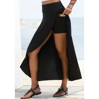 Maxirock LASCANA "mit integrierter Shorts und kleiner Tasche", Damen, Gr. 34, schwarz, Jersey, Obermaterial: 95% Viskose, 5% Elasthan, unifarben, figurumspielend knöchellang, Röcke Maxirock, langer Strandrock, luftiger Sommerrock mit Shorts, Jerseyrock, Topseller