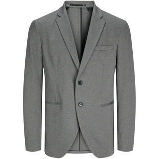 Sakko JACK & JONES "JPRJAXON Jersey Blazer mit Stretch für stylischen Look", Herren, Gr. 52, grau (dunkelgrau melange), Web, Obermaterial: 74% Polyester, 22% Viskose, 4% Elasthan, meliert, slim fit, Sakkos Sakko, meliert, modisch, slim fit, Materialmix