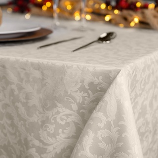 Giovanni Dolcinotti | rechteckige Tischdecke Weihnachten 140 x 280 cm Jacquard Damast - 12-Sitzer - 100% Made in Italy - Farbe Elfenbein