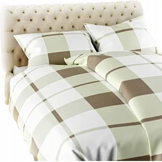 BEige Baumwollflanell-Bettwäsche 220x200 kariert