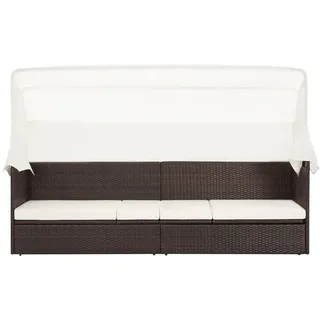 KKHOMEI Gartensofa mit Dach Sonnenliege Rattansofa 3 Sitzer Sofa Liege Outdoor Balkon Sofa Sonnenliege Gartenliege Liegesofa Balkonmöbel
