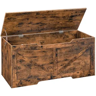 HOOBRO Truhen, Sitzbank mit Stauraum, Spielzeugkiste mit Deckel, Truhenbank, aufbewahrungsbox, 2 Ringen, 110cm, Robust, Stabil, für Kinder, Flur, Wohnzimmer, Dunkelbraun EBF772CW01