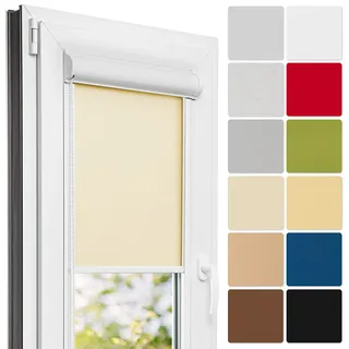Estika Thermo Verdunkelung Kassettenrollo nach Maß - ohne Bohren - zum Kleben - 13 Farben, 2 Gehäusefarben, Breite 30-129 cm, Höhe 50-149 cm, mit Aluminiumgehäuse und Führungsschiene
