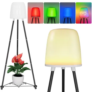 OUSFOT Solar Stehlampe Outdoor mit Blumenständer, Warmweiß und RGB, Akku Stehlampe Kabellos Wasserdicht für Nachhaltige Terrasse Beleuchtung, Solar Stehleuchte für Garten, Swimmingpool, Innenhöfe