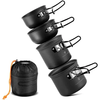 4-teiliges Camping Kochtopf-Set aus Aluminium, Outdoor Kochgeschirr mit Antihaftbeschichtung, Camping Koch-Set mit Töpfen und Deckeln