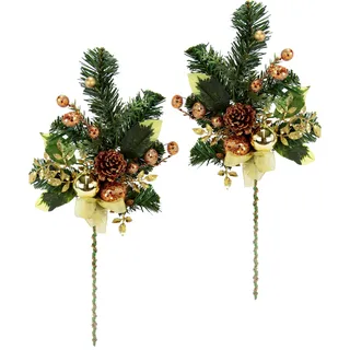 Flair Flower Dekorierter Zweig mit Zapfen und Kugeln Künstlicher Tannenzweig Kunstast Dekozweig Zweig Tannengrün Adventskranz Deko Kranz Weihnachtsdekoration Stiel Kunstzweig Ast Einzelblume Stielblume Seidenblume