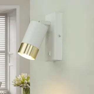 Licht-Erlebnisse Wandlampe mit Schalter, Wandleuchte Innen, Wandspot, Weiß, Gold, H:14 cm, GU10, schwenkbar, elegant, stilvoll, Strahler, Nachttischlampe Wandmontage