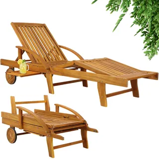 Gartenliege klappbar verstellbar Akazienholz mit Ausziehtisch Rollen