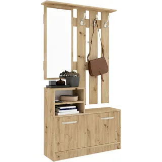haaus Lyon Hanger, Handwerker-Eiche, L 85 x W 24 x H 180 cm, Eingangs-Aufbewahrungsschrank mit integriertem Schuhregal und Kleiderstange - Braun