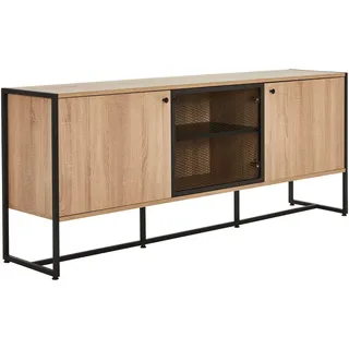 Novel Sideboard , Schwarz, Sonoma Eiche , Metall , 3 Fächer , 180x75x41 cm , stehend , Kleinmöbel, Kommoden, Sideboards