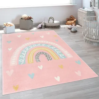 Paco Home Kinderteppich »Nino 887« rechteckig 13 mm Höhe Kurzflor, Spielteppich, Motiv Regenbogen & Herzen, Kinderzimmer, pink