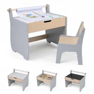 Costway Kindertisch mit Stuhl grau(2-tlg) , Grau , Holzwerkstoff , 61.5x59x47 cm , Babymöbel & Kindermöbel, Kinderzimmer & Jugendzimmer, Kindersitzgruppe