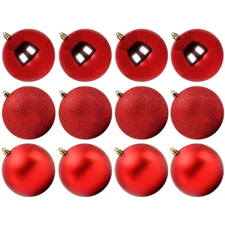 Benjia Weihnachtskugeln Groß Aussen, Dekokugel Wetterfeste Riesen Große Gross XXL Outdoor Draußen Draussen Kunststoff Weihnachtskugel Christbaumkugeln Kugeln Weihnachten (10cm/12STK, Rot)