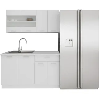 4-delt enkeltkøkken | Dimensioner H. 145 x W. 140 x. T. 46 cm | Bordplader fås som ekstraudstyr i forskellige størrelser Farver og størrelser | Komplet køkken - Esilo - Weiß