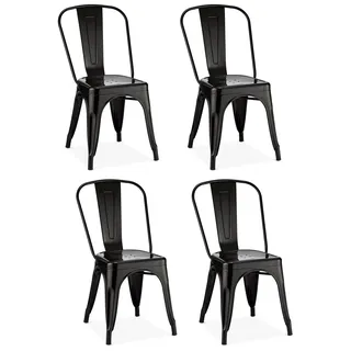 Ibbe Design 4er Set Schwarz Stahl Stapelstuhl Vintage Industrial Bistrostühle Küchenstühle Stapelbar Metall Stuhl Valerie, Belastbar 150 kg, 43x51x85 cm