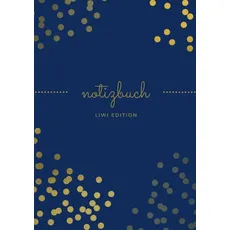 Notizbuch schön A5 liniert - 100 Seiten 90g/m2 - Soft Cover goldene Punkte blau -