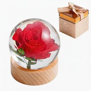 1st Heaven Rose in Harzkugel, Rosen Dekor, Echte Rosen Briefbeschwerer in Geschenkkarton - Einzigartige Dekoration für Zuhause und Büro, Ideal für Geburtstag, Hochzeit und Valentinstag