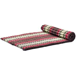 Leewadee Kapok Rollmatte – Handgefertigte Schlaf- & Relax Faltmatte aus Thailand, vielseitig als Gästebett, Campingmatte, Yogamatte oder Futon nutzbar, 190 x 100 cm, Braun Rot