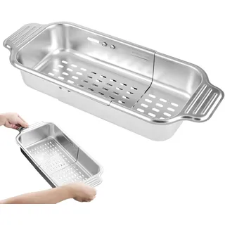 Ausziehbares Sieb für die Spüle Edelstahl Küchenorganizer variabel Siebkorb zum Waschen von Gemüse und Obst und Abgießen von Nudeln Camping Geschirr