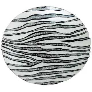 DRW Set mit 4 runden Glaszentren mit Zebra-Muster in Schwarz und Weiß, 40 x 40 x 6 cm, Glas, Medidas: 40x40x6 cm