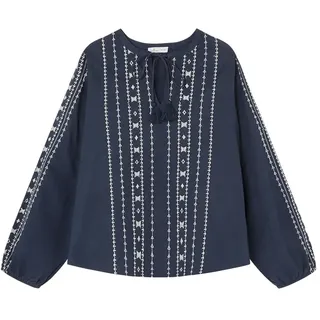 SPRINGFIELD Damen Blusaconbordadoverticalycordonesdetejidopropio Boho-Bluse mit bestickten Bordüren, Maritimes Blau, 36